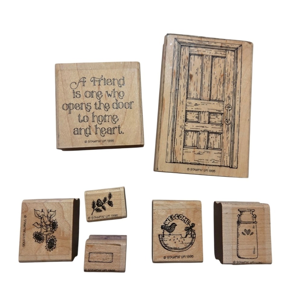 Stampin Up 1995 Vintage Wood Rubber Stamps Set Country Cottage Sunflower Friend